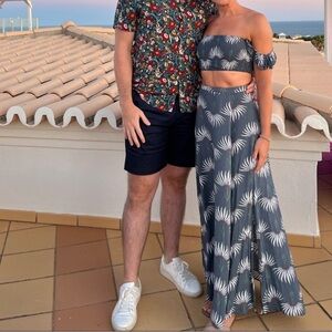 Lulu’s Trancoso Dusty Blue Floral Print Two-Piece Maxi Dress